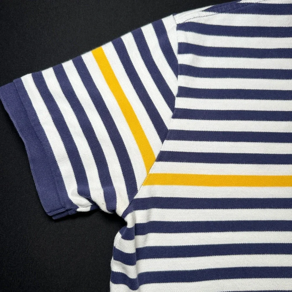 VTG Y2K Polo Shirt Mens‎ Blue Yellow Striped Short Sleeve Casual Sm